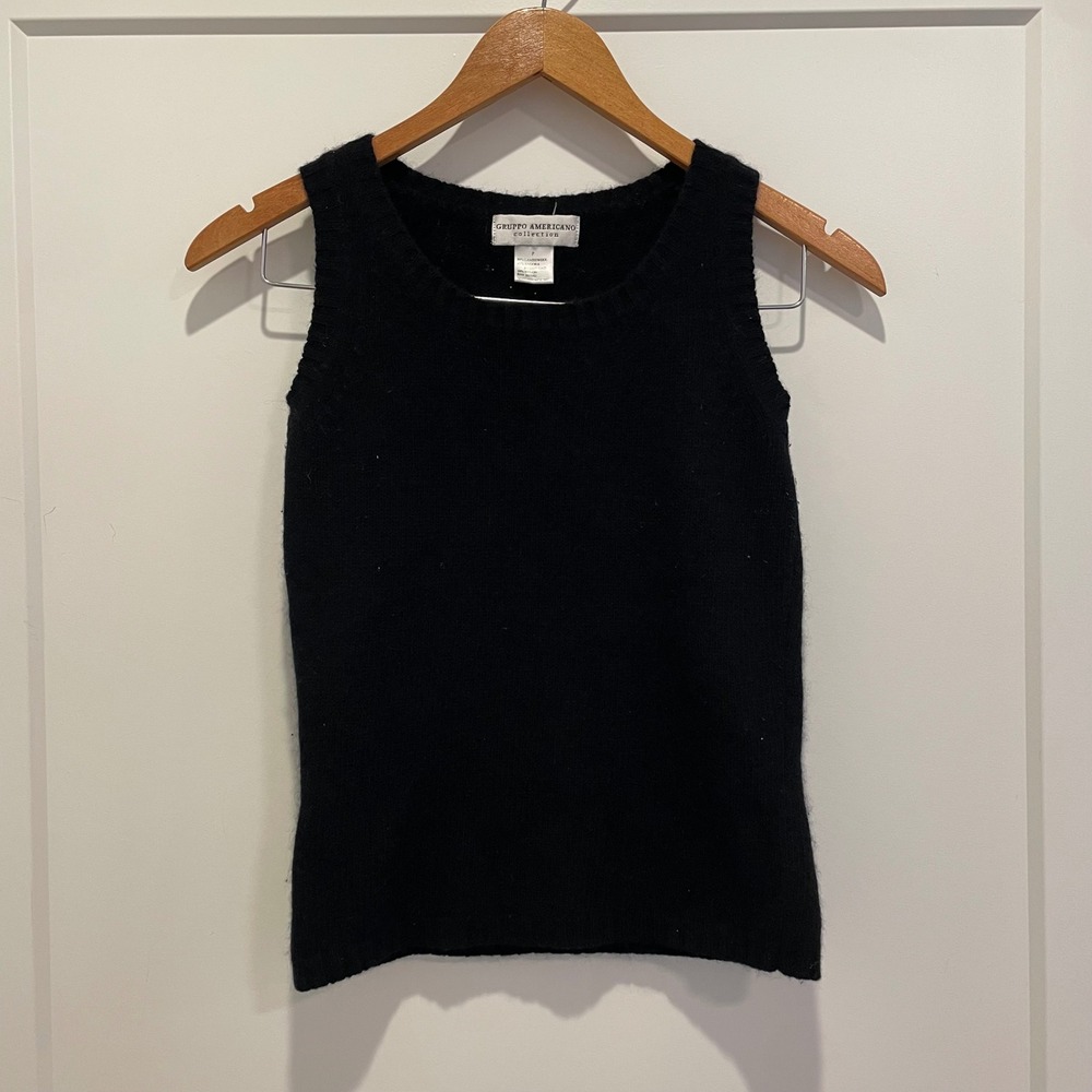Gruppo Americano Angora Lambswool Knit Shell Tank Top Black Petite P Small
